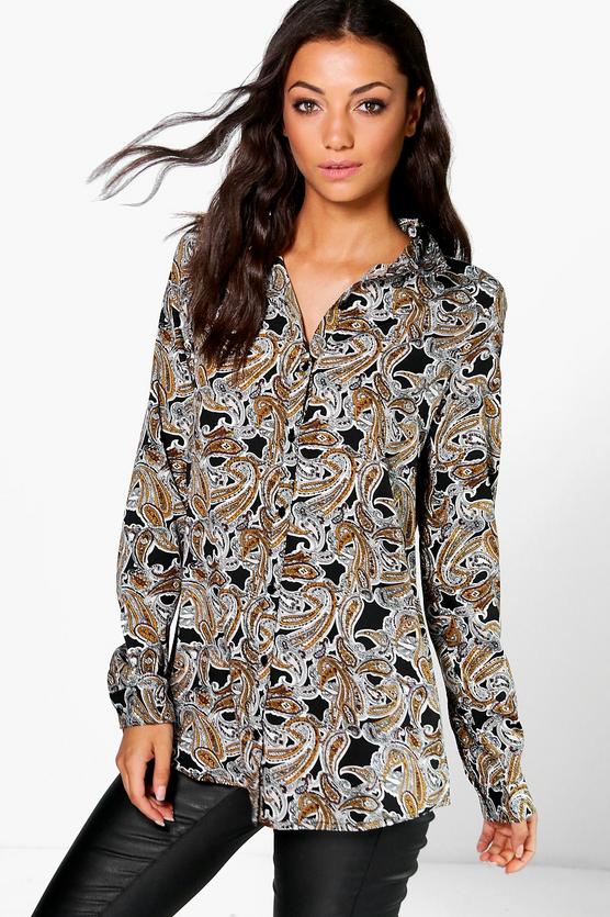 Tall Vera Paisley Print Woven Oversized Shirt